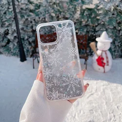 Ins Snowflake Liquid Quicksand Funda For iphone 11 14 15 Pro Max Case 12 13 Soft Cover 6 6S 7 8 Plus Glitter Coque X XR XS Max