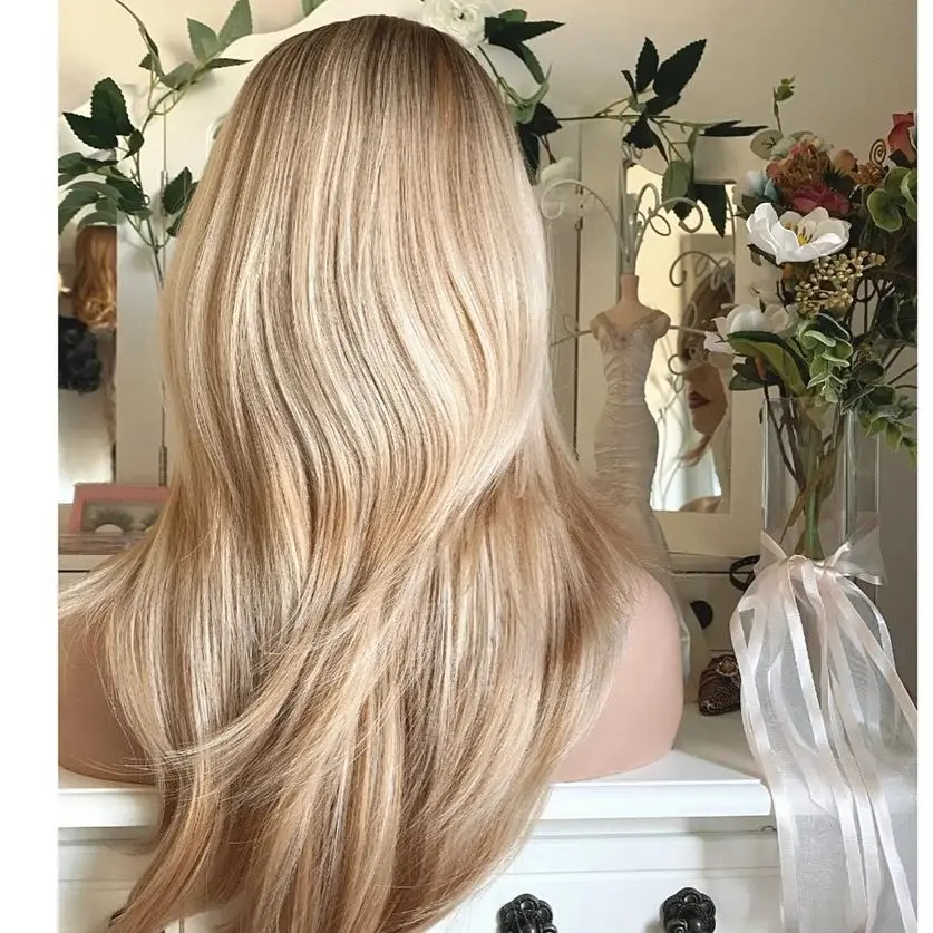 Ombre As Platina Blonde Losse Golf HD Transparante Kant Voor Pruik Met Pony Hittebestendige Vezel Haar Pruiken Synthetische Pruiken 20''