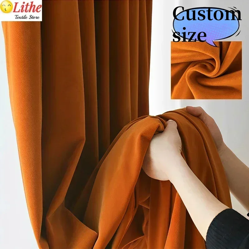 Luxury Cashmere Thermal Curtains for Living Room Blackout Bedroom Hall Warm Orange Elegant Anti-cold Insulating Fabric