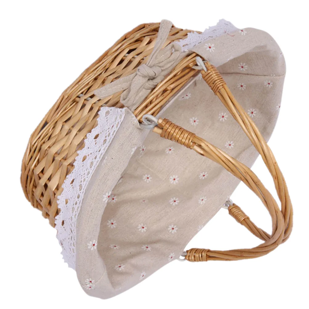 

Willow Woven Picnic Basket Adjustable Handle Rustic Flower Girl Storage Wedding Handheld Basket Wedding Flower Girl Baskets