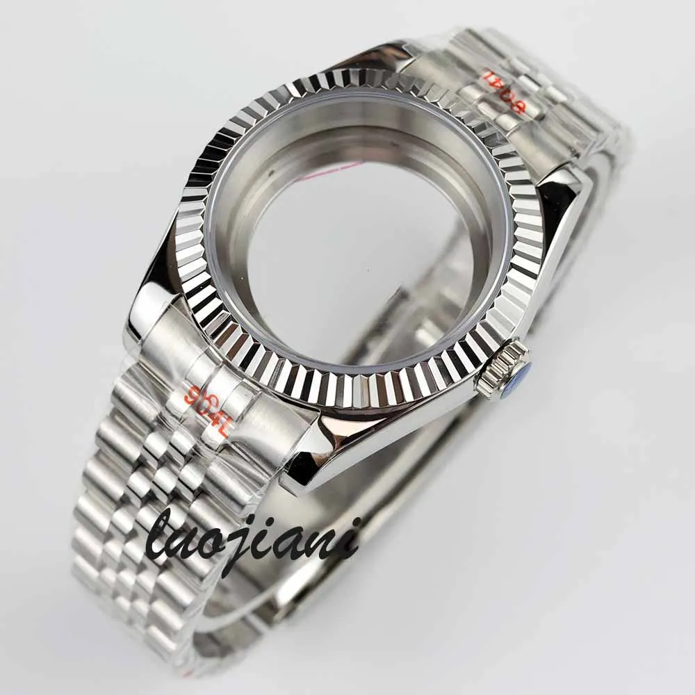 36mm/39mm sapphire silver watch case stainless steel waterproof fit datejust NH35 NH36 movement 28.5mm dial jubilee bracelet