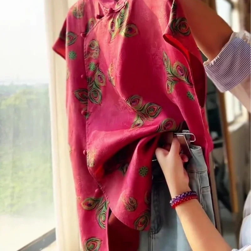 Chinese Style Women's Blouses Korean Vintage Shirts FASHION Loose Spring/Summer Clothing Printed Short Sleeves Women Tops