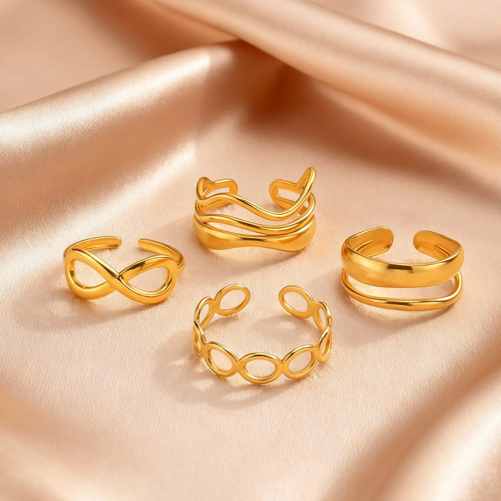 Stainless Steel Open Rings for Women, Aesthetic Geometric Lines Gold Color Finger Ring, Fashion Engagement Wedding Party Jewelry