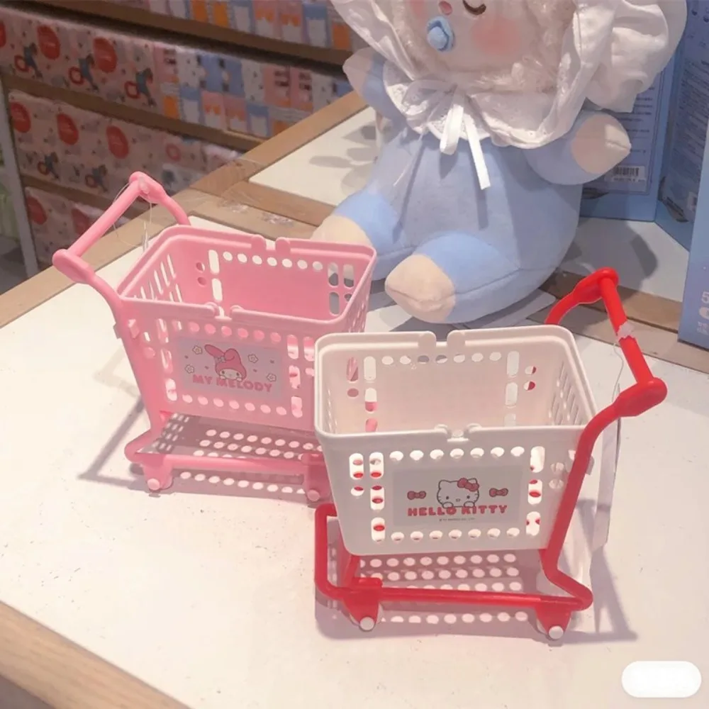 

Creative Kawaii Cute Sanrio Kuromi Cinnamoroll Kt MyMelody Small Trolley Desktop Storage Box CuteCinnamoroll Mini Sundry Basket