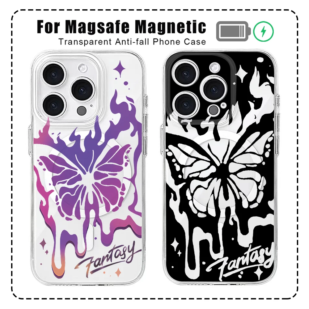 Cool Dark Butterfly For Magesafe Magnetic Phone Case for iPhone 16 15 14 Plus 13 12 Mini 11 Pro Max X Xs XR 8 7 SE Clear Cover