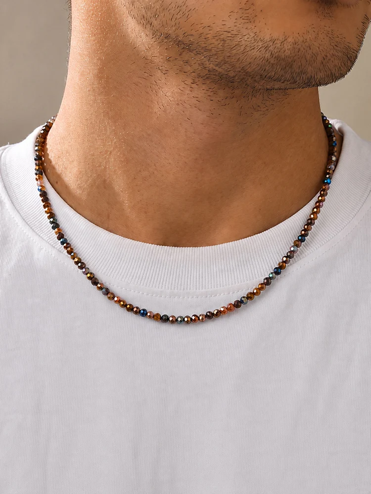 mprainbow Edelstahllegierung Schwarz-Weiß Kristallperlen-Halskette Schwarz, Silber Herren-Anhänger-Halskette Glaubensgeschenk Mode – Detail 4
