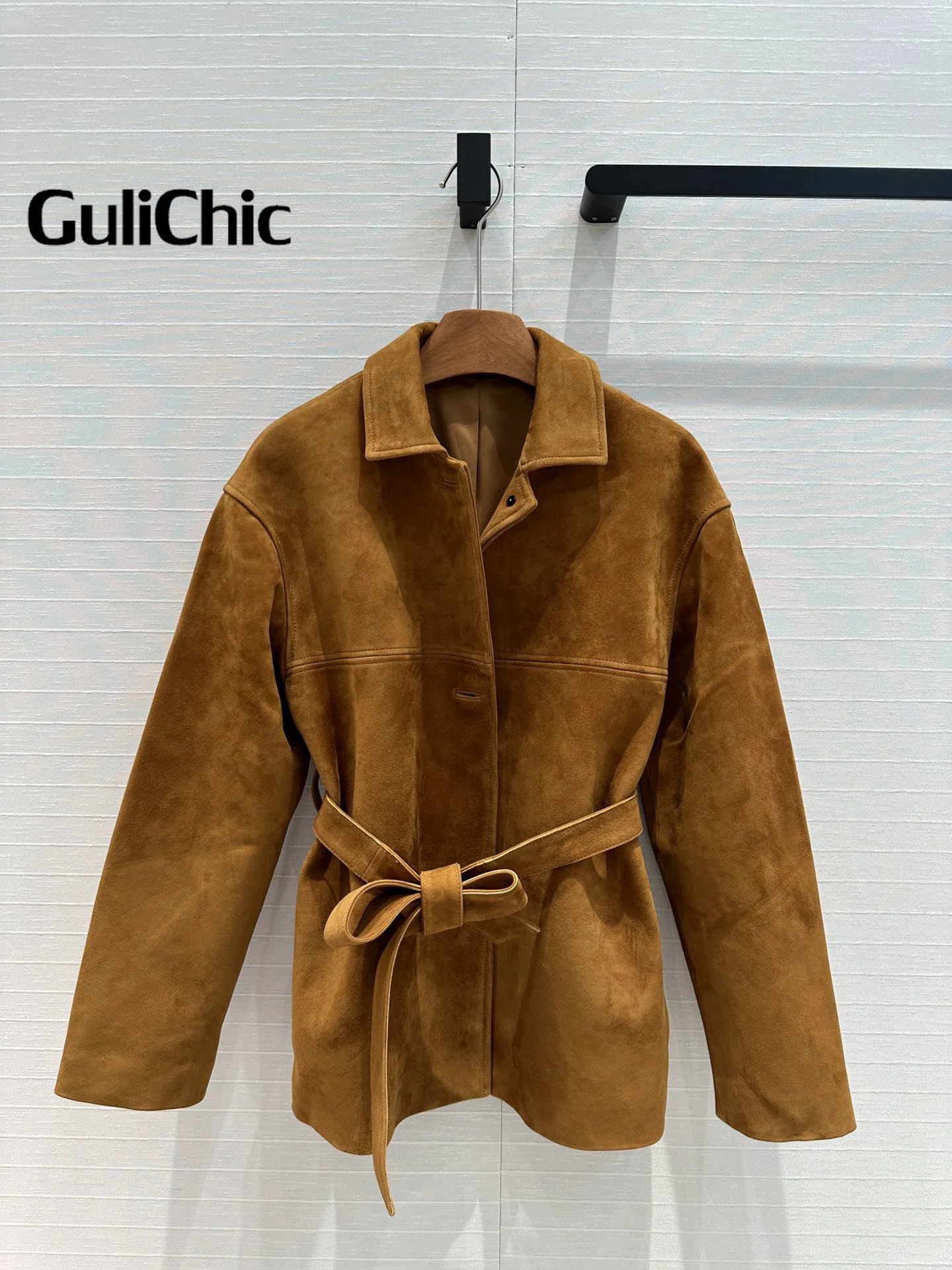 7.24 GuliChic Women High End Quality Vintage Lapel Collar Letter Embroidery With Sashes Jacket Fashion Outerwear