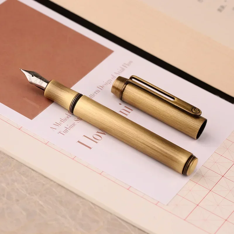 Jingwei Major Delik Retro Brushed Bronze Extra Fine Sharp Student Adult Writing Practice Pen Travel Pocket Pen Ink Pen Gift Box