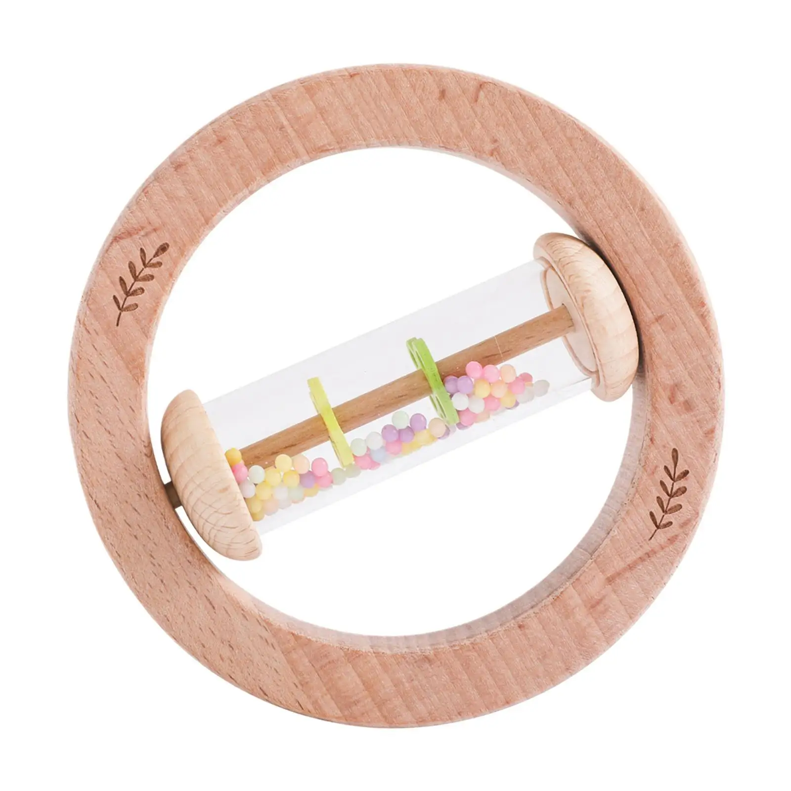 Wooden Rattle Practical Developmental Wood Rings Grasping Wood Teether Toy for 1 Year Old Infants Toddlers Boys Girls Babies