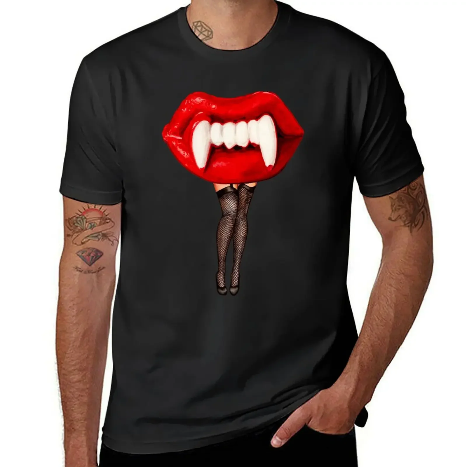 Vampire Wax Lips Pin-Up T-Shirt vintage anime shirt tees vintage heavy weight t shirts for men