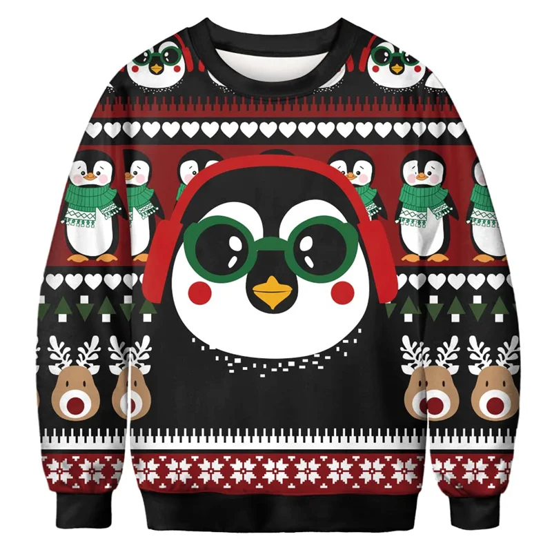 

Harajuku 3D Funny Christmas Ornaments Printed Sweatshirts Reindeer Xmas Graphic Ugly Christmas Sweatshirts Mens Crewneck Hoodies