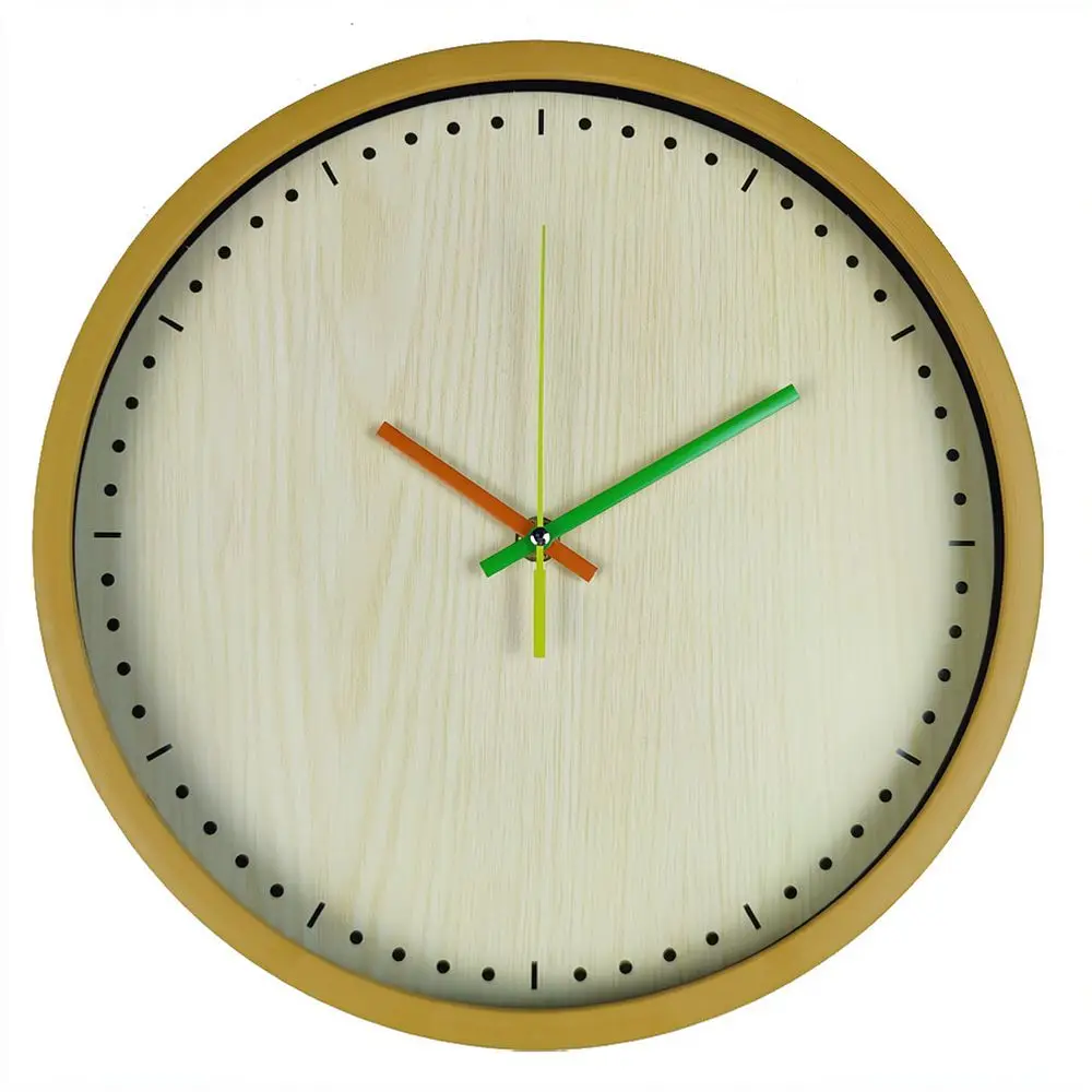 Silent Quartz Wall Clock Round Wood Texture Decorative Hanging Timepiece Modern Design For Bedroom Living Room Office Art