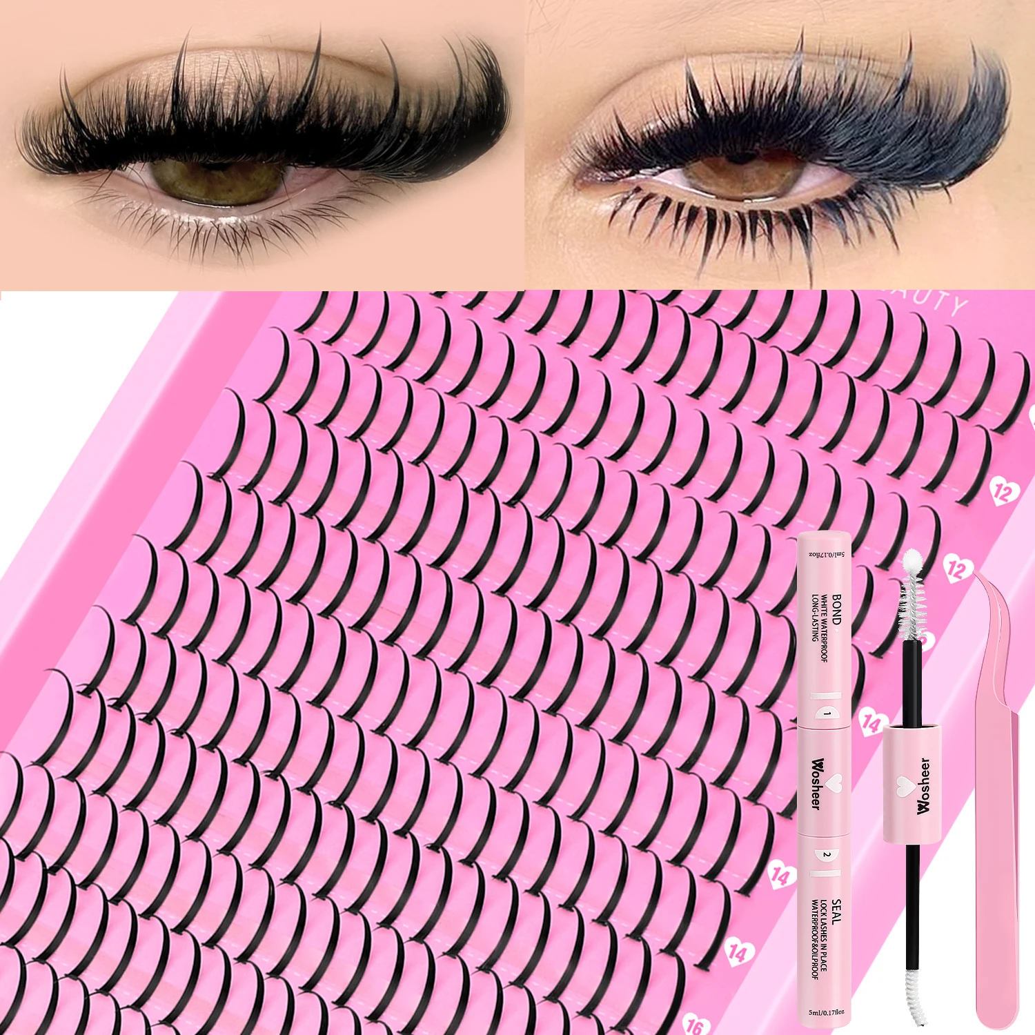 WOSHEER スパイクまつげクラスターキット マンガクラスターまつげエクステ 個別DIYフェアリーラッシュクラスター