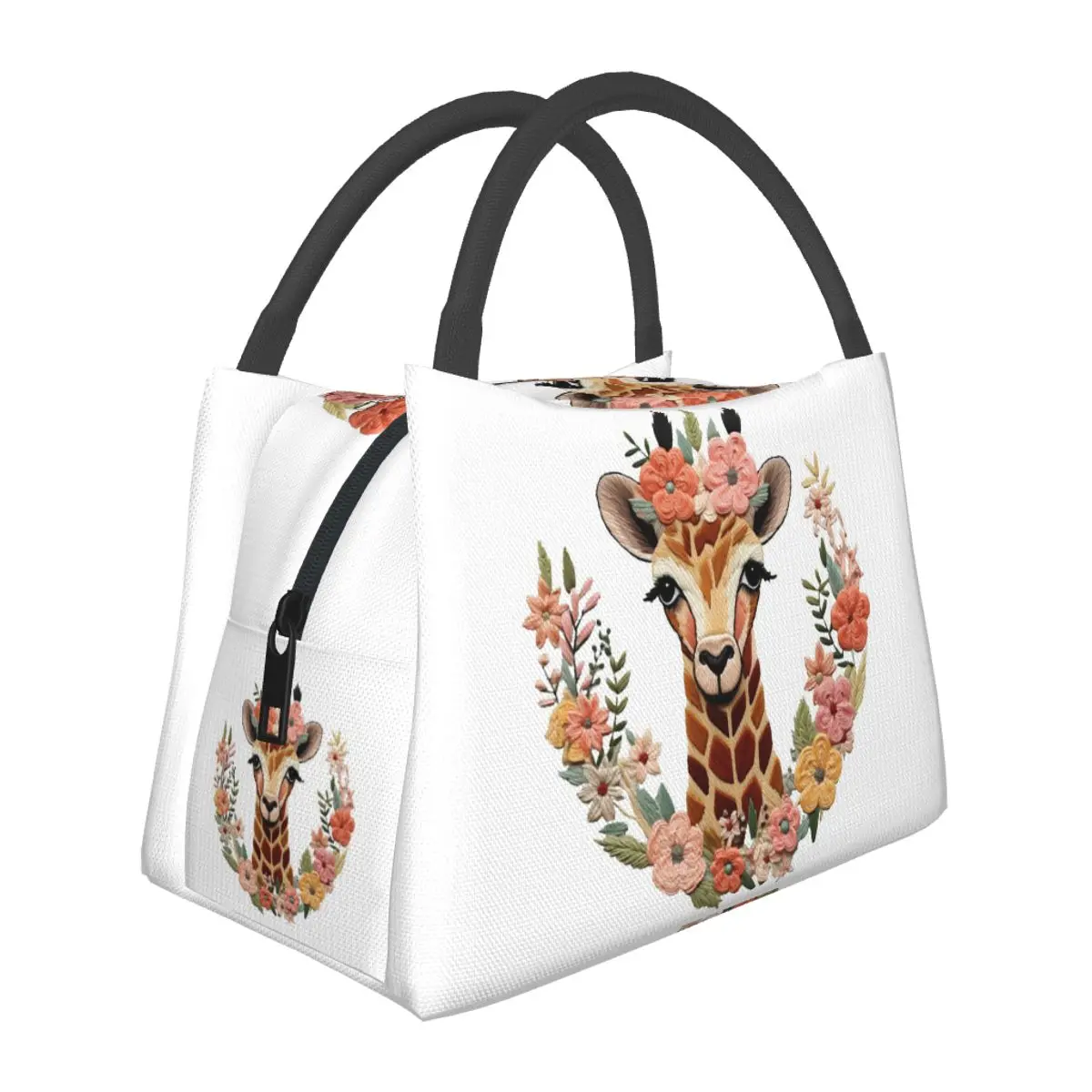 Giraffe With Floral Headpiece Lunch Bags Insulated Bento Box Lunch Tote Picnic Bags Cooler Thermal Bag for Woman Girl School