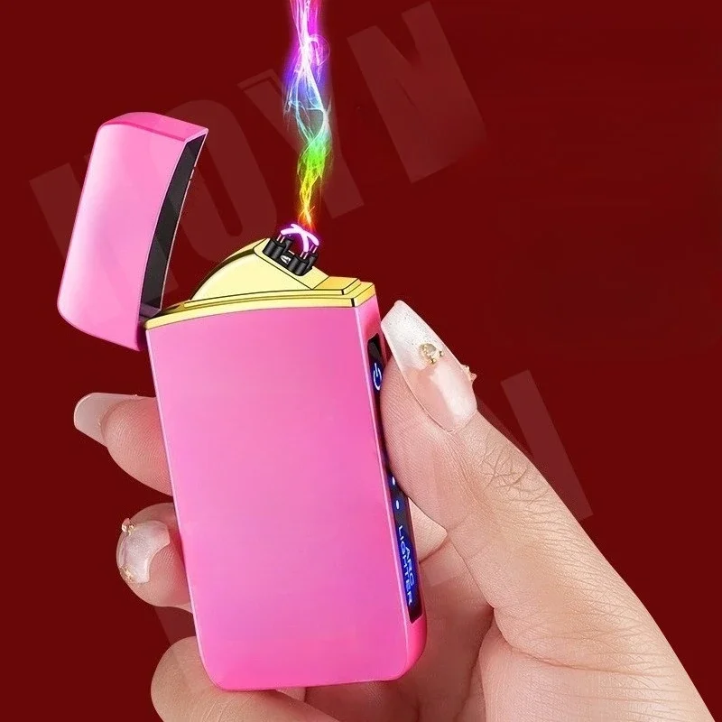 

Hot Electric Windproof Metal Lighter Double Arc Flameless Plasma Rechargeable USB Lighter LED Power Display Touch Sensor Lighter