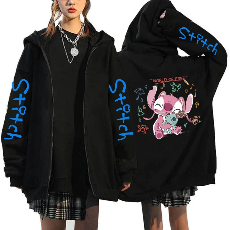 New in Gothic Hoodie Zipper Disney Stitch Zip Up Hoodies Women Harajuku Cute Anime Sweatshirt Manga Streetwear Hoody Female