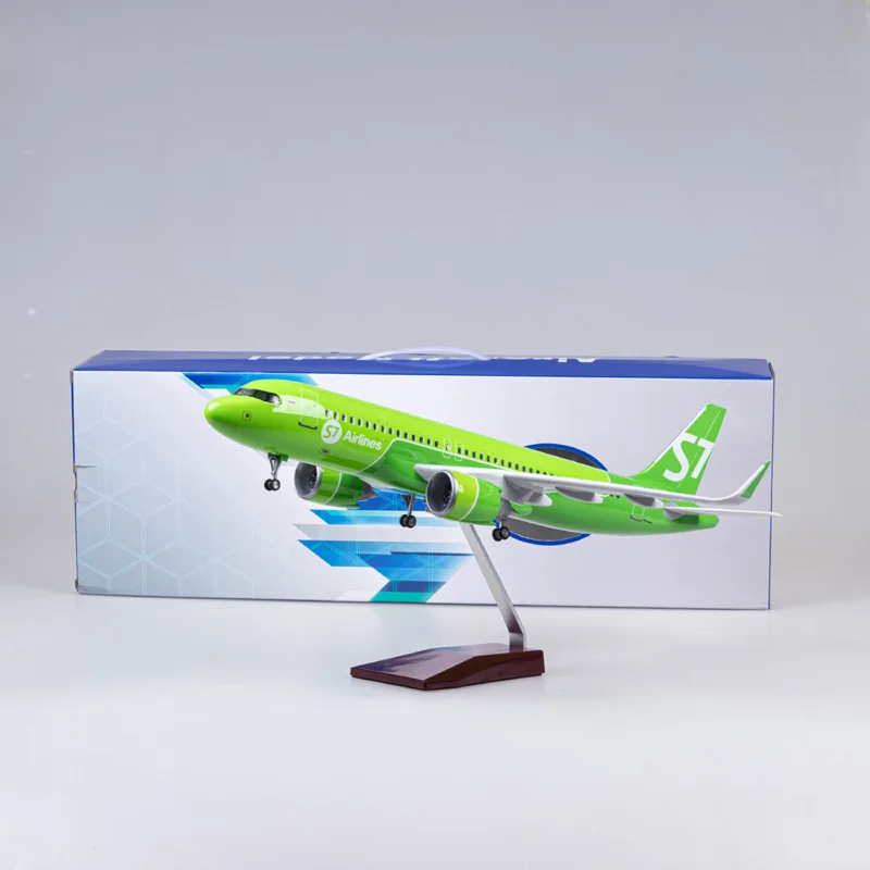 47CM 1/80 Airplane A320 NEO Siberia S7 Airlines Model Toy Light With Wheel Landing Gear Diecast Resin Plane Model Collection