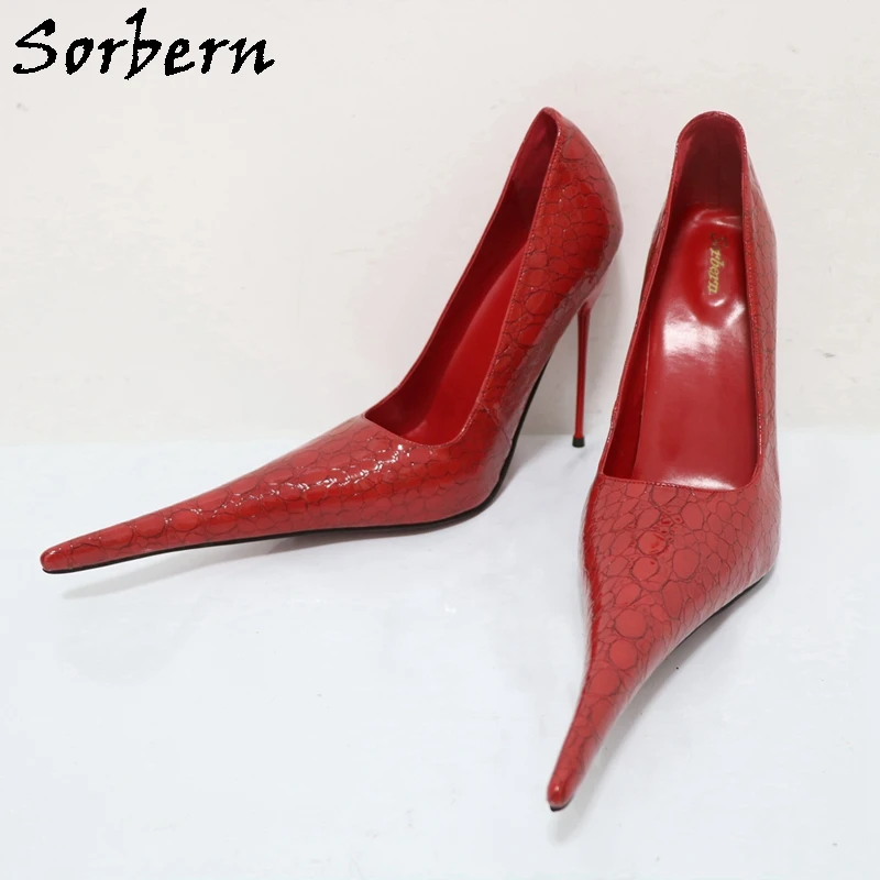 Sorbern 14Cm Red Stone Women Pump Metal High Heel Pointed Toe Slip On Custom Stilettos Fetish Night Club Footwear Shoes