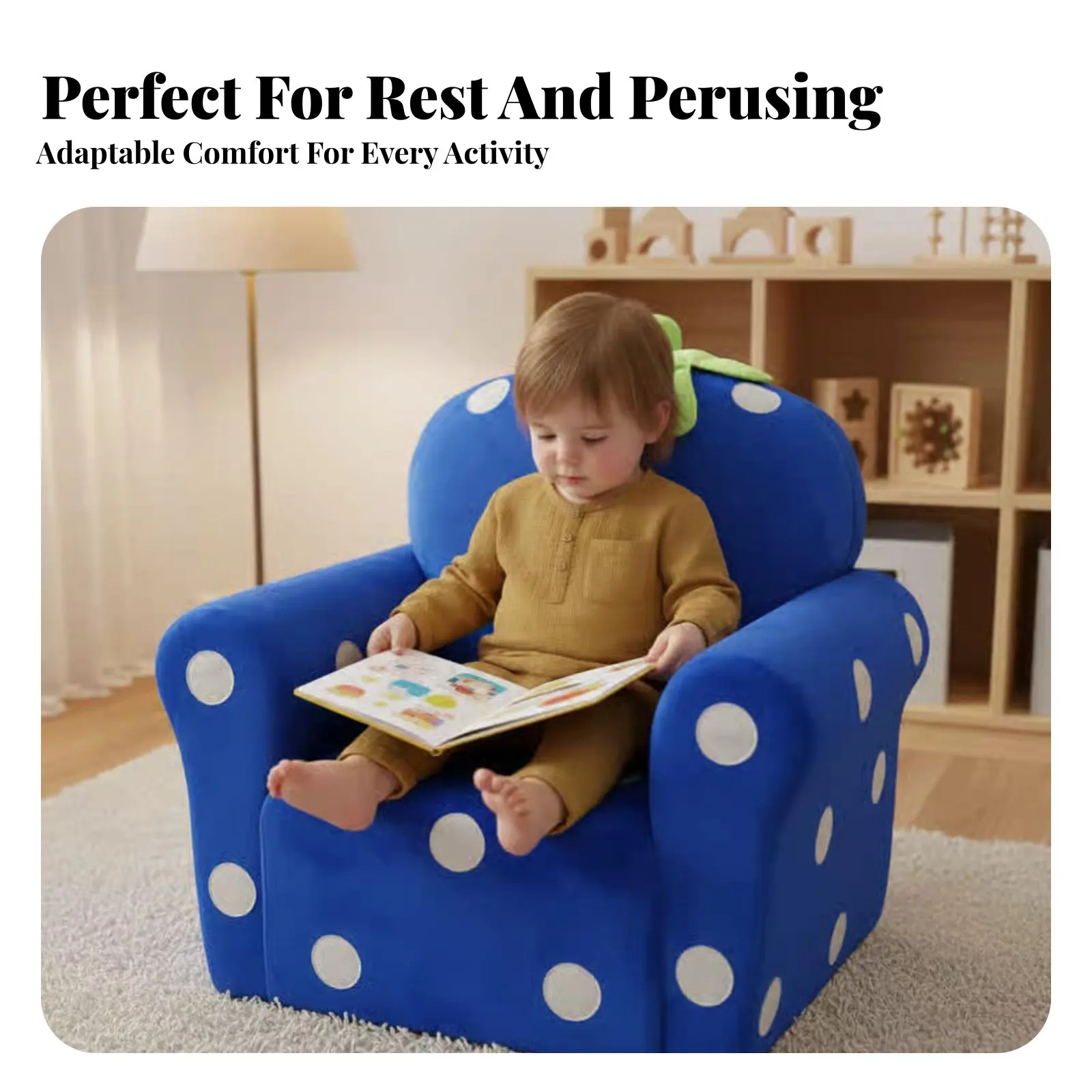 

Детское кресло в форме клубники, мультяшный дизайн, мягкая обивка, прочная рама, для малышей, родителей, детской, гостиной