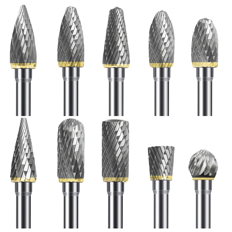 

Carbide Burr Set 10PCS 1/8" Shank Double Cut Tungsten Carbide Rotary Burrs Set with Dremel Bits for Metal Wood Carving Polishing