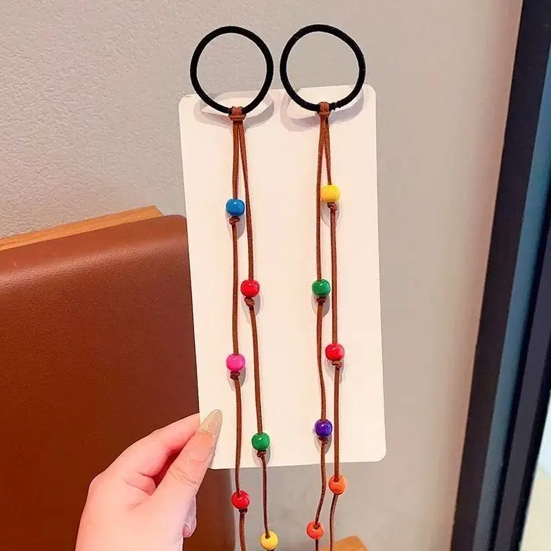 Hair Ties Kids Ethnic Colorful Beaded High Elastic Braided Ponytail Holder Soft Durable Lightweight Small Daily School Travel