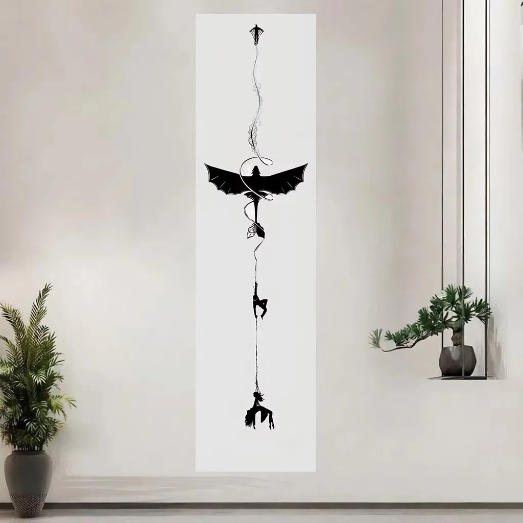 Devil Wing Gothic Tapestry Black White, Chain Vine Dark Art Wall Hanging for Bedroom Dorm Gaming Room Teen Decor Gift
