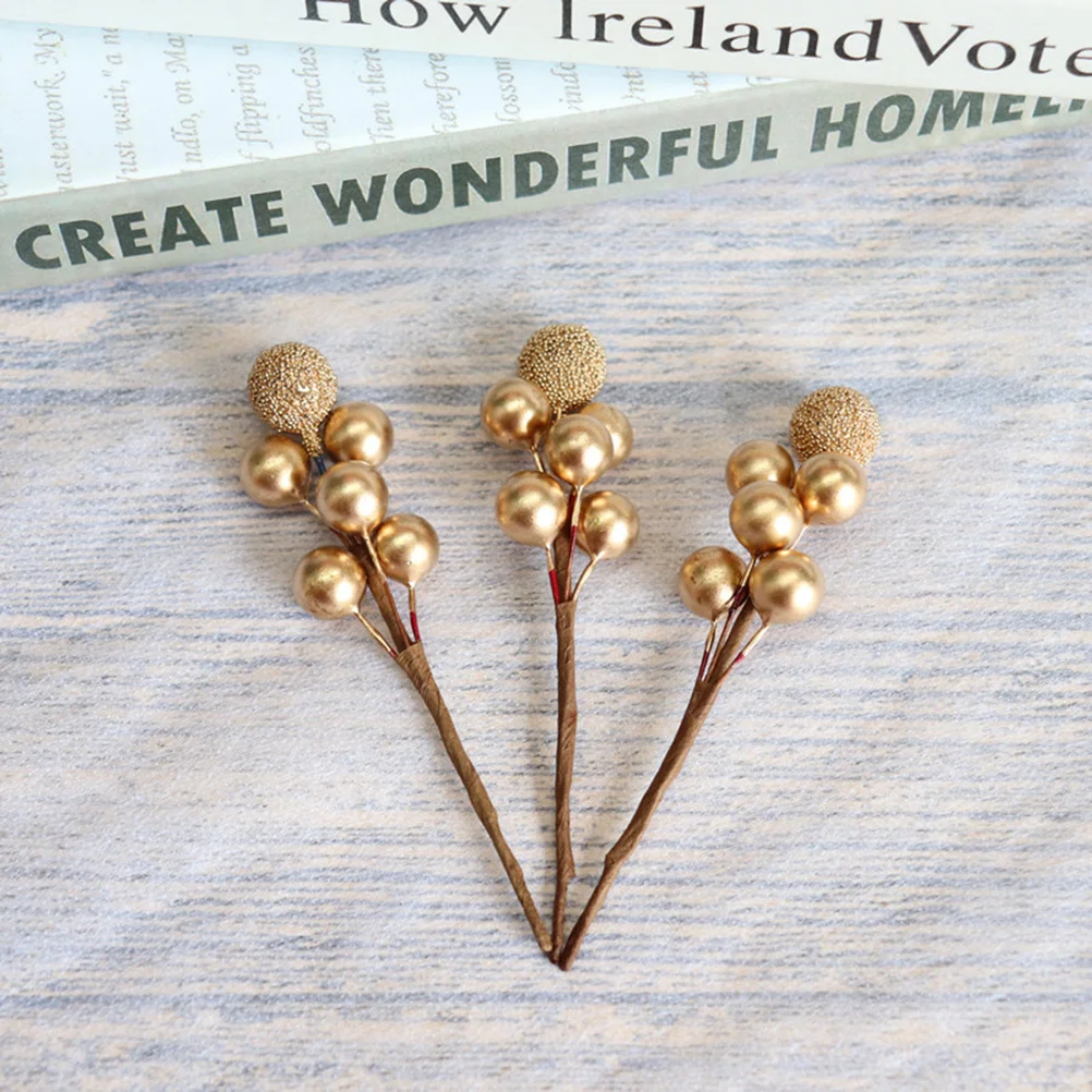 

10pcs Simulation Berries Picks Artificial Red Fruit Decor For Christmas Wedding Party Home Holiday Events Golden Forest Series