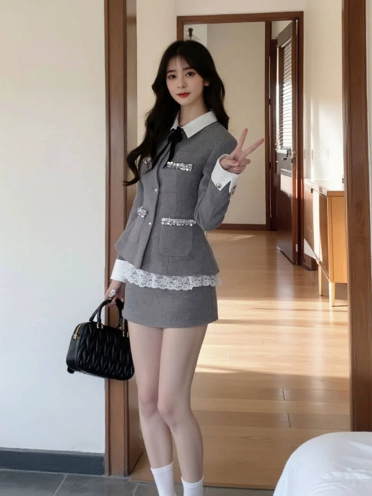 

Chic College Style Two-Piece Set Short Sleeve Comfortable Cotton round Neck Design Fashionable Unique Beautiful Spring Outfit