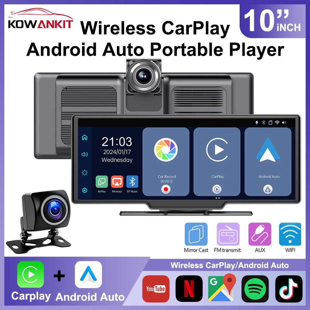 

Universal 10 Inch Portable Wireless Carplay Screen HD Rear Reversing Camera Car Radio Multimedia Video Player Android Auto MP5