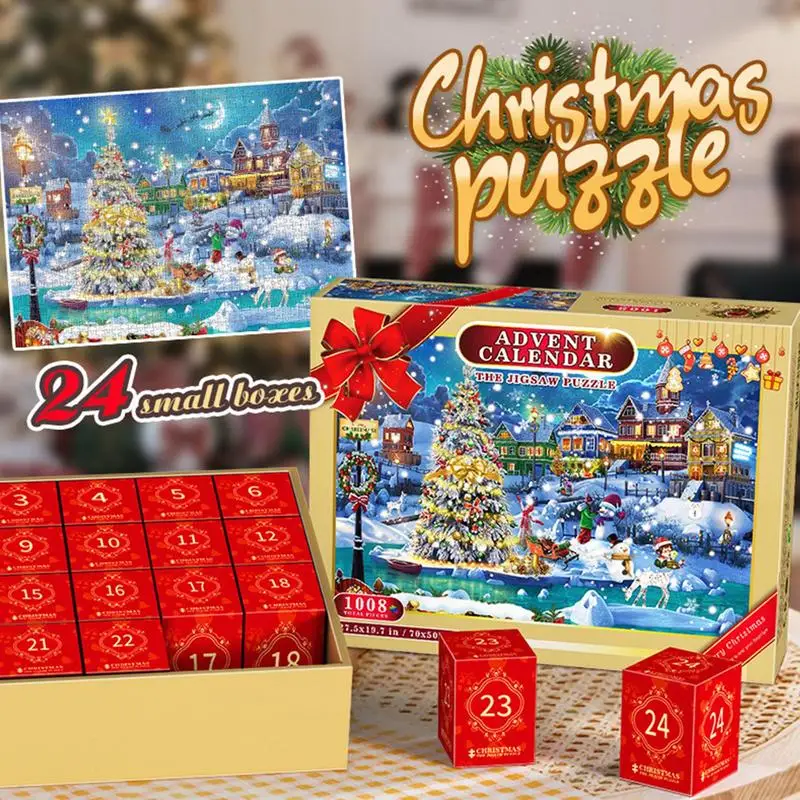 24 Days Christmas Countdown Calendar Jigsaw Puzzles Set 1008 Pieces Christmas Puzzles Advent Calendar Gift Box For Kids Adults