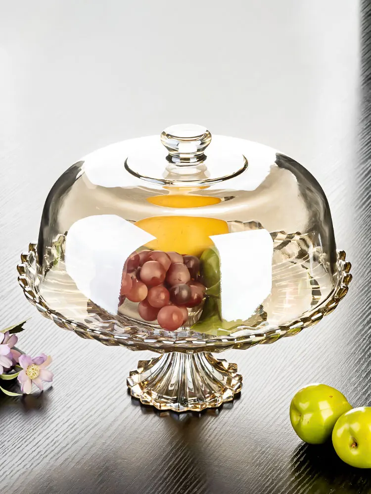 

Thiened стеклянный поднос для фруктов с крышкой, пылезащитный для гостиной, поднос для конфет, большой размер, аксессуар для домашнего декора