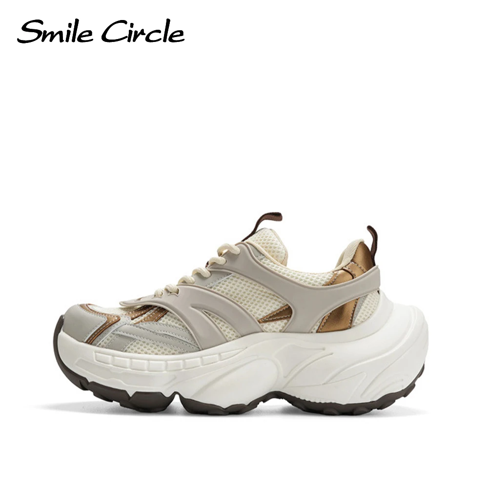 

Smile Circle Women Sneakers Microfiber Comfortable Platform Shoes Fashion Round-toe Lace up Casual Shoes