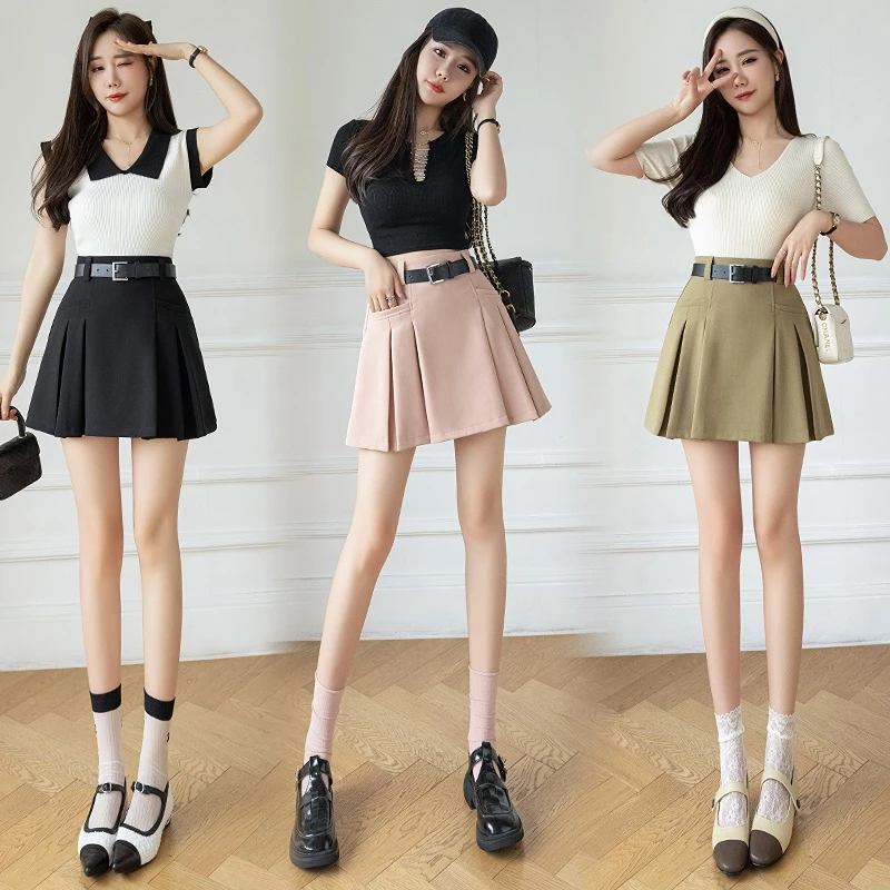 Korean Cute High Waist A-line Pleated Mini Skirt Women 2024 New Spring Summer Fashion Suit Short Skirts Woman Casual Skirts