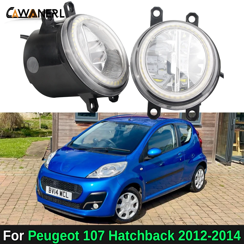 2個-30w-h11-車用ledフォグランプアセンブリ-エンジェルアイ-デイライトdrl-12v-プジョー107-ハッチバック-2012-2013-2014用