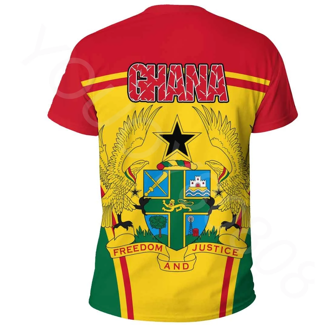 African Region Ghana Event Flag Casual Loose Men's T-Shirt Summer Short Sleeve Round Neck 3D Print Street Style