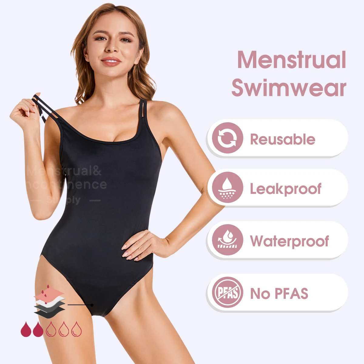 

Women's Period Swimwear One Piece Leakproof Waterproof Menstrual Swimsuit High Absorbent Menstrual Panties Bath Suit