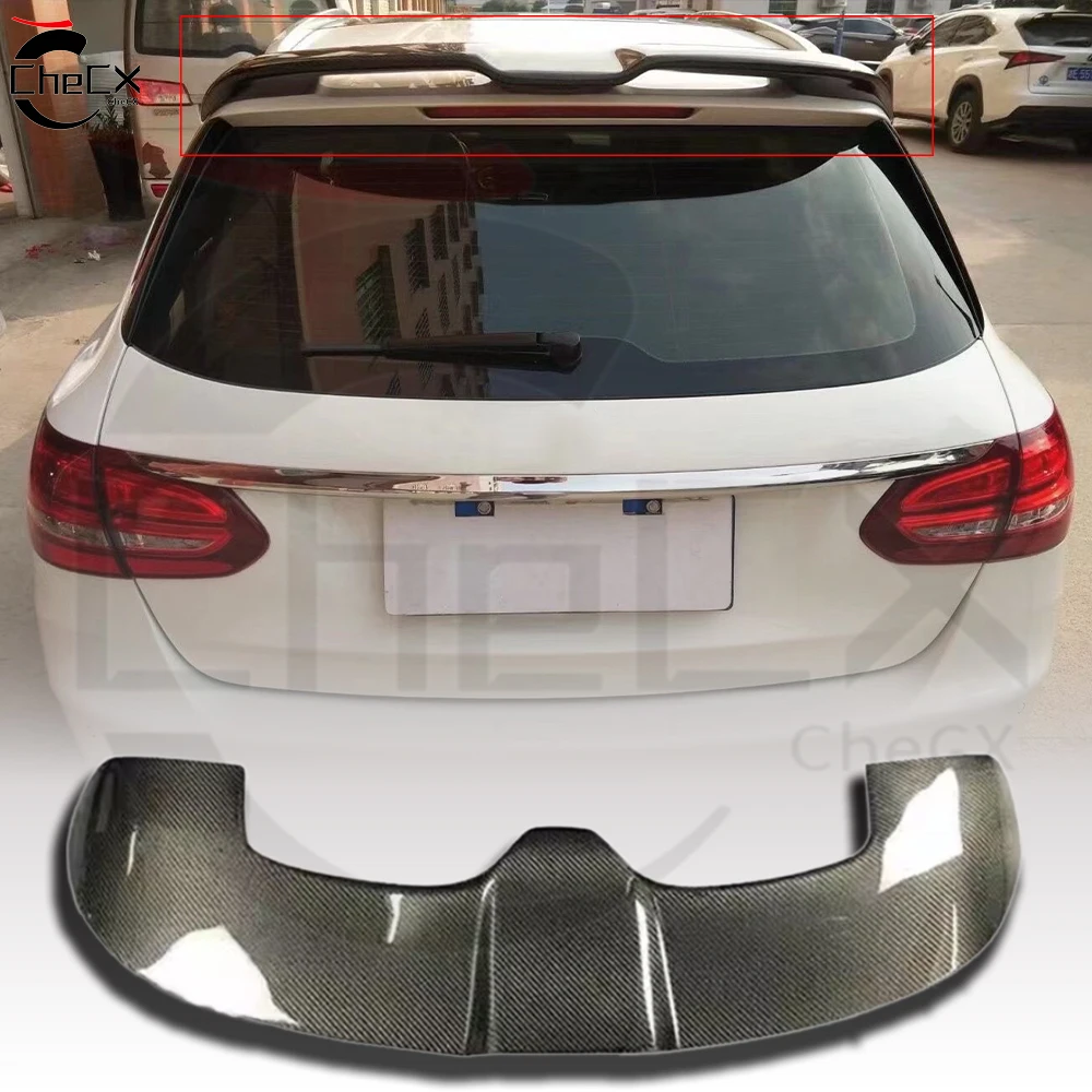 For Mercedes Benz 2015-2020 W205 Wagon C-Class C180-C450 High-Quality Fiberglass Material Glossy Black Rear Roof Spoiler