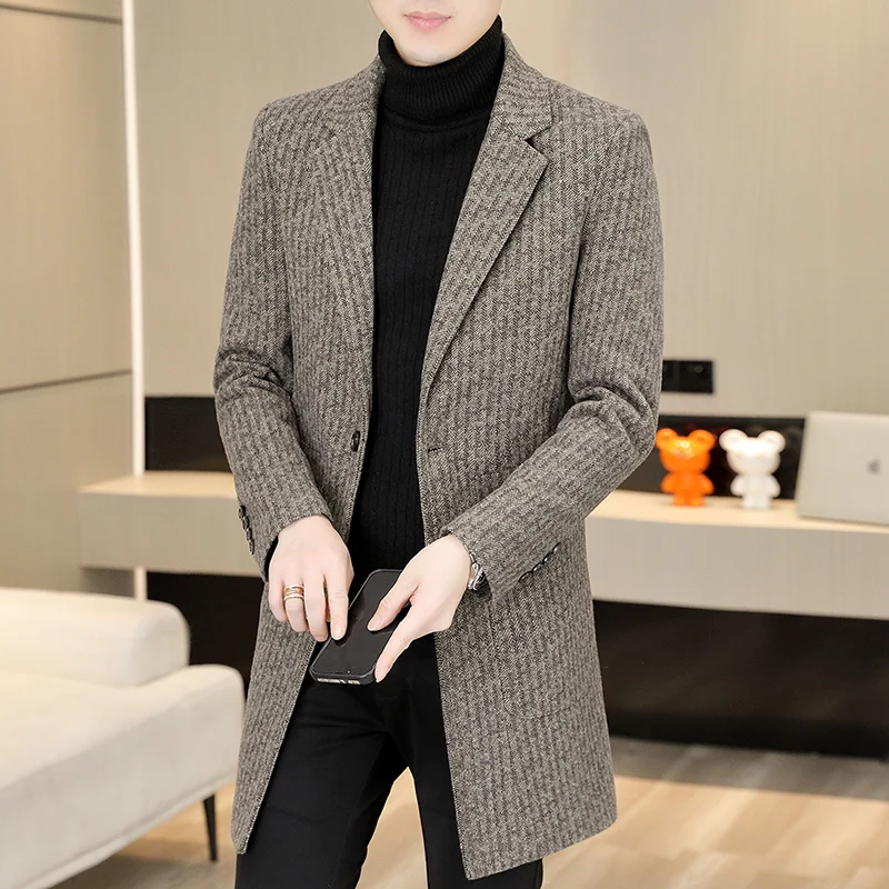 

Высококачественное мужское модное, стильное и универсальное хлопковое пальто средней длины с узором «елочка» на осень и зиму