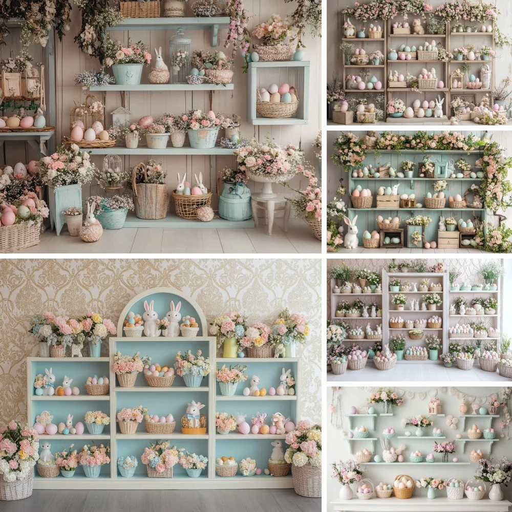 

Easter Egg Shop Background Photography Spring Rustic Door Flower Garden Backdrop Bunny Baby Show Birthday Cake Smash PhotoStudio