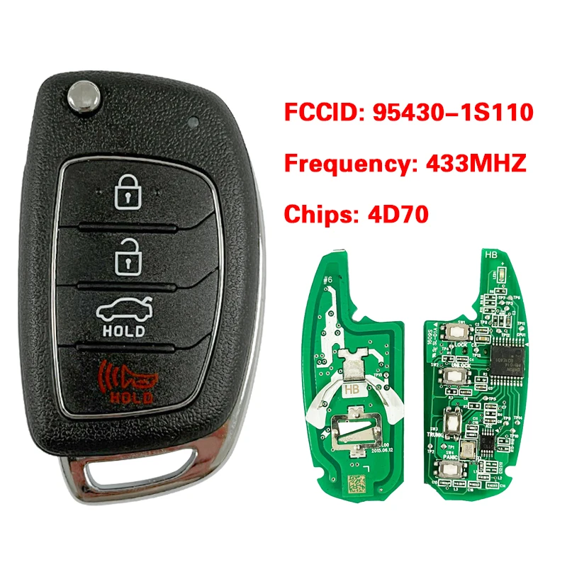 

CN020051 OEM pcb Flip Key For Hyundai HB20 2016-2019 Remote Key with 433MHZ 4D60 Chip PN 95430-1S110 Only PCB OEM