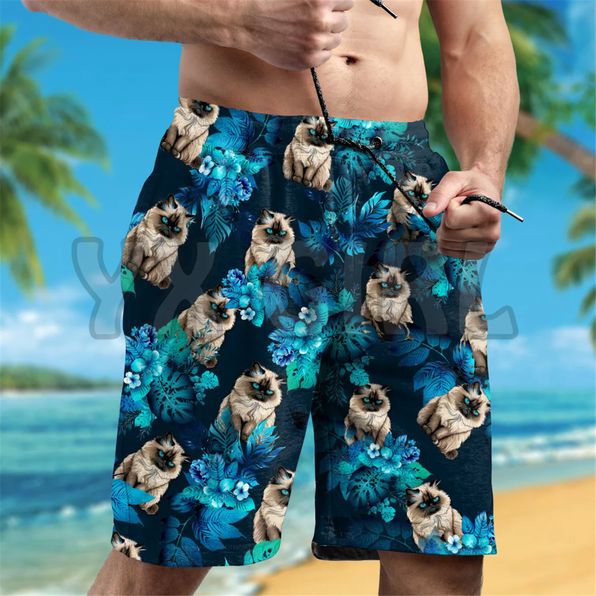 Himalayan Cat Funny Hawaiian Shirt 3D Printed Hawaiian Shirt+Beach Shorts Summer Tops