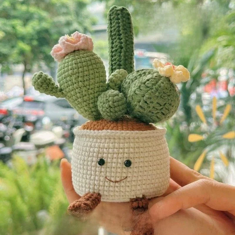 Handmade Cactus Plant DIY Material Kit Crochet Doll Desktop Ornament Best Friend Gift Yarn Craft Supplies Combination Pack