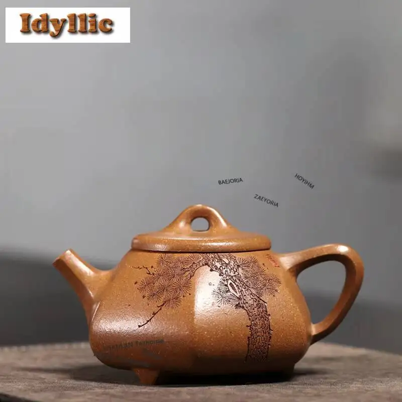 240ml Antique Yixing Purple Clay Teapots Handmade Pine Pot Raw Ore Golden Section Mud Kettle Zisha Tea Set Tableware Gifts