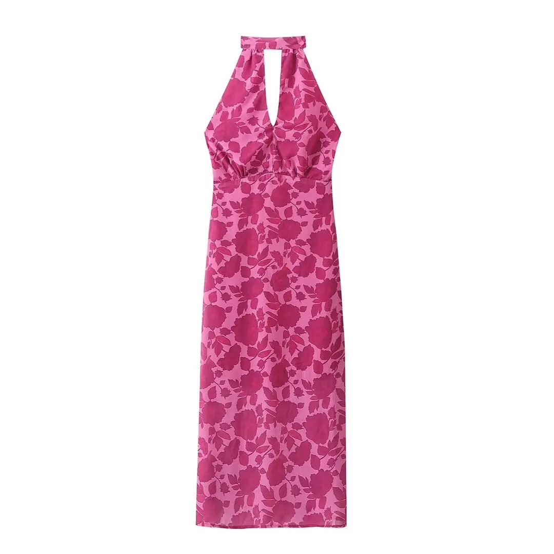 European and American style waist slim dress women\'s summer high-end halter neck backless temperament long dress