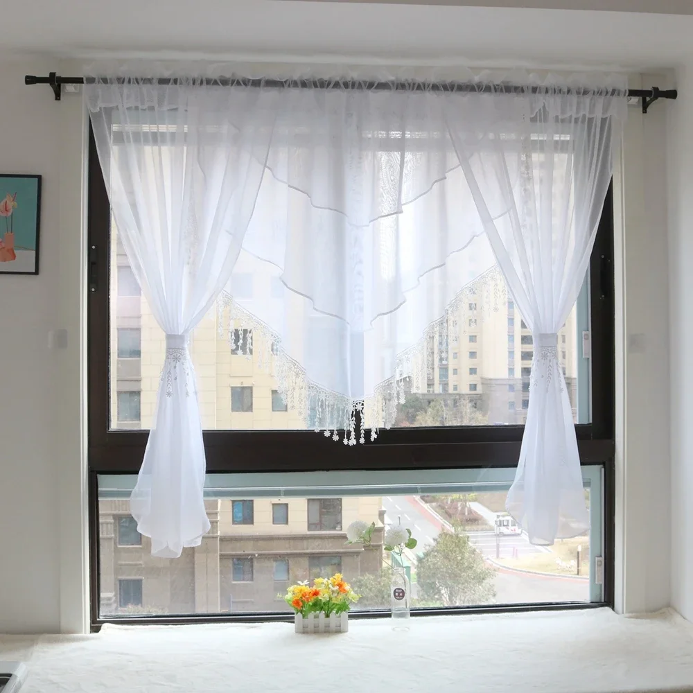 Transparente Voile-Fenstervorhänge für Schlafzimmer, Wohnzimmer, Küche, schöne Spitzendekoration