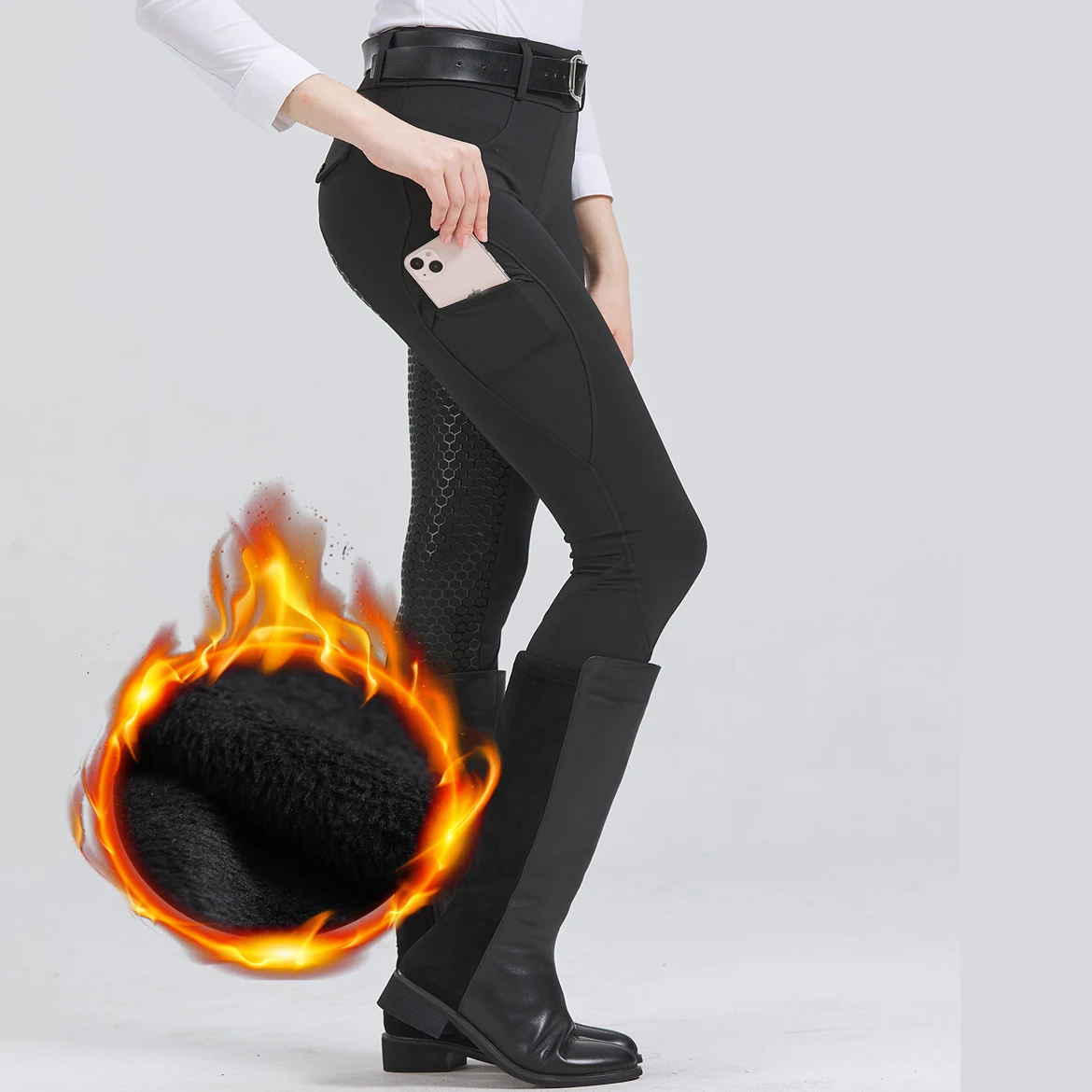 Winter Warm Fleece-Lined Extra Thick Horse Pants Anti-Slip Silicone Horse Riding Pants Elastic Horse Riding Sport Pants