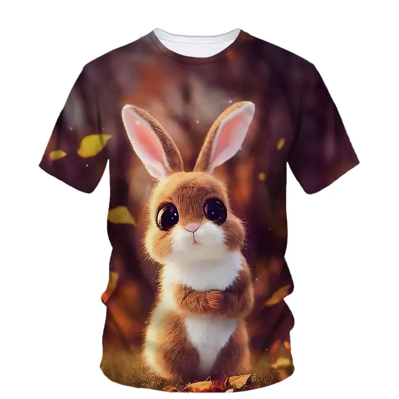 3D Funny Women's T Shirt Top Y2k Summer Loose Short Sleeve Tee Casual Cute Rabbit Pattern Print Trendy Street T Shirts for Girls