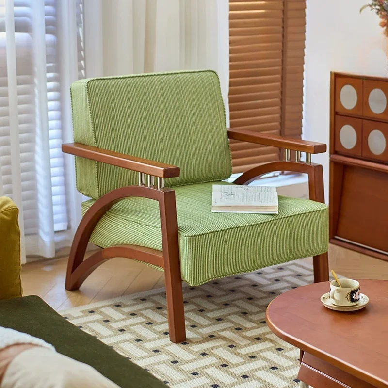Medieval single casual sofa chair, living room study reception, solid wood chair in the reception area, lazy balcony recliner