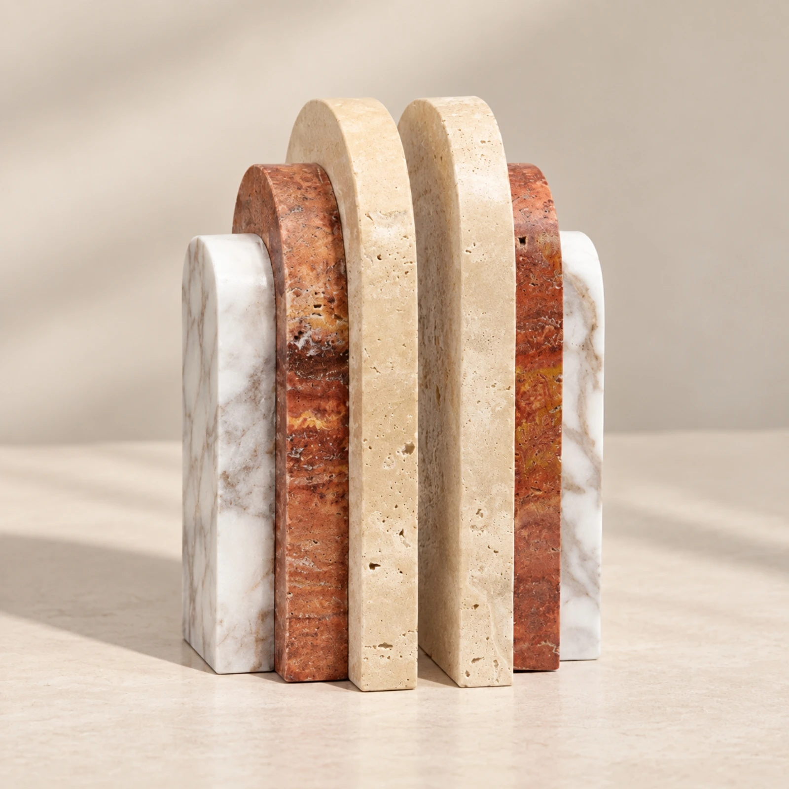 Arched Stone Bookend Architectural Natural Stone Bookend with Veining Book Organizer Smooth Finish for Bookshelf, Office