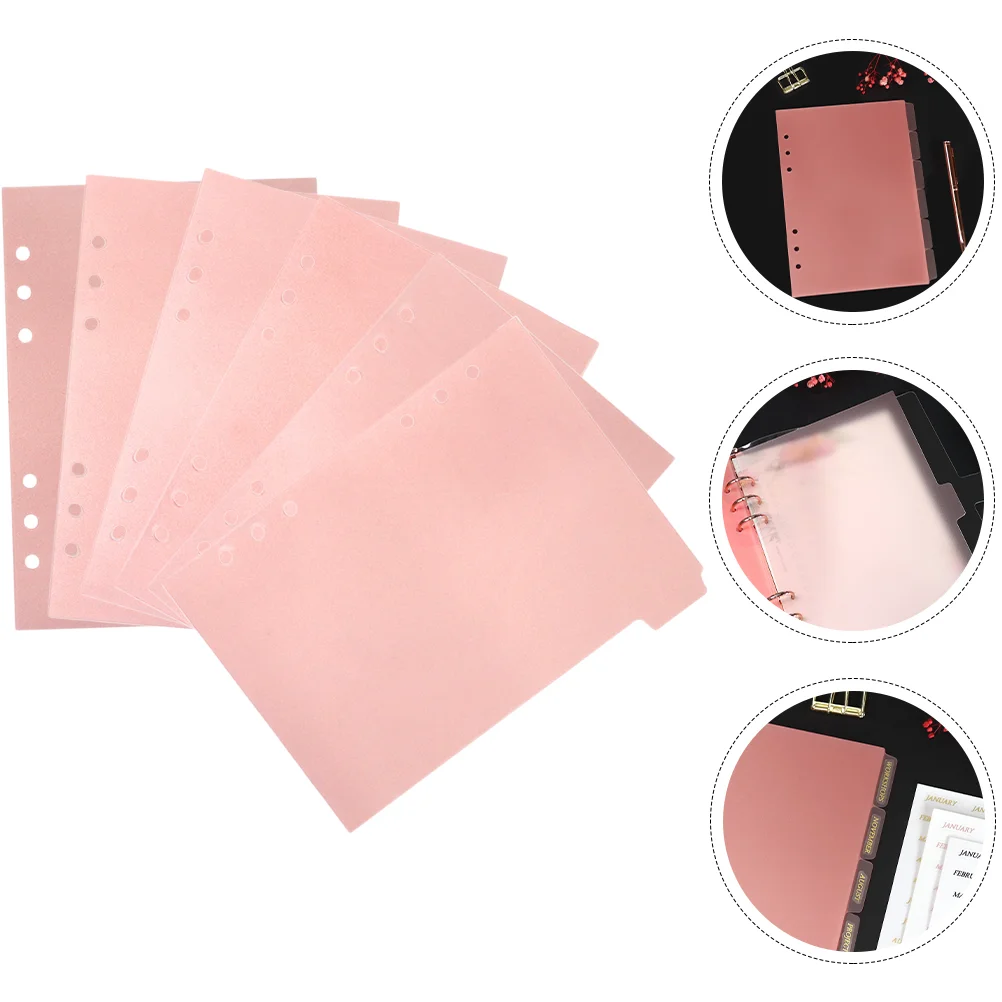 

6 Pcs Dividers Binder Notebook Separated Pages Labels Notebooks Detachable Pink The